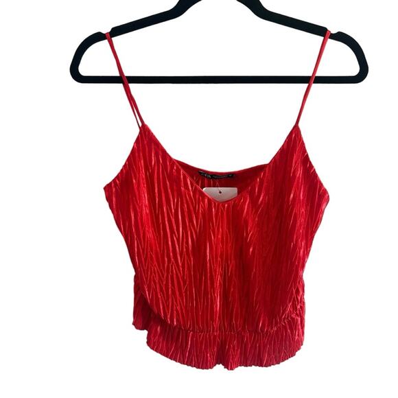 NWT Zara Crinkled Peplum Crop Top Size M NWT Red - Picture 1 of 7